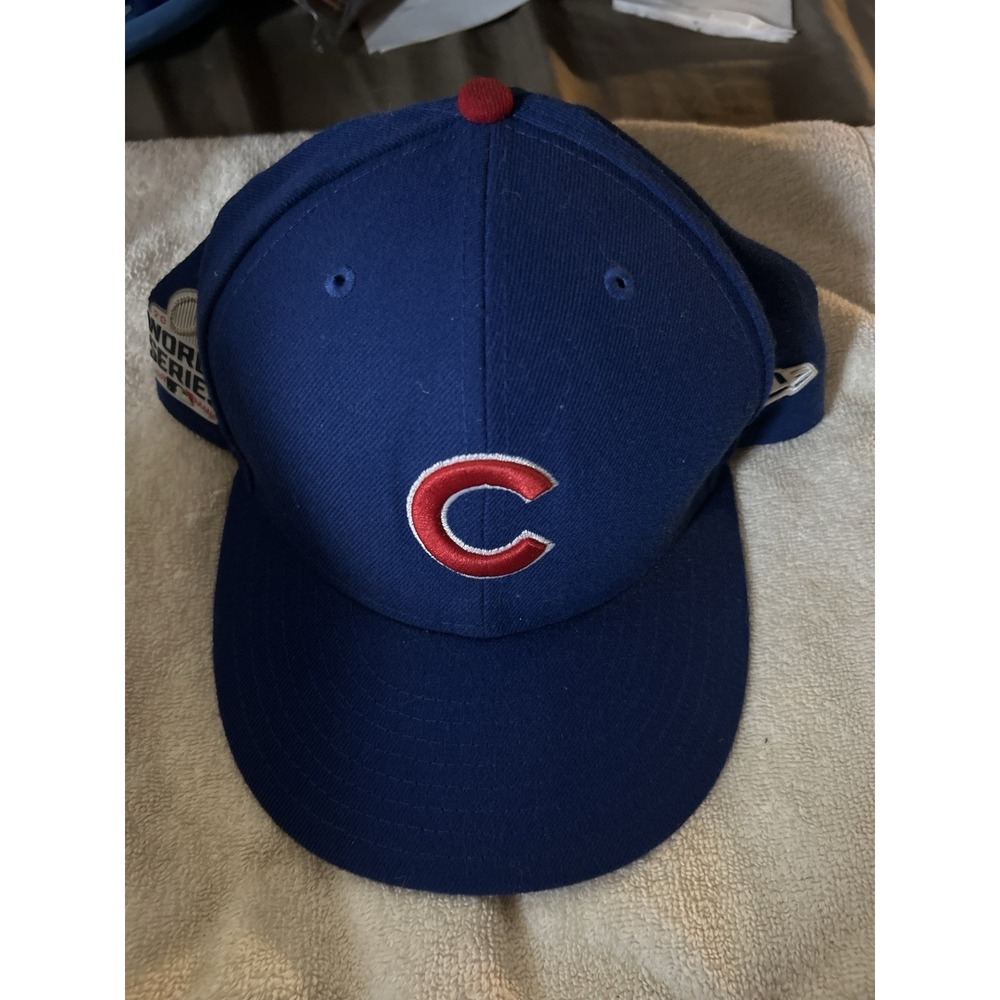 Chicago Cubs Hat Size 7 5/8 Blue New Era 59Fifty Fitted Cap 2016 World Series